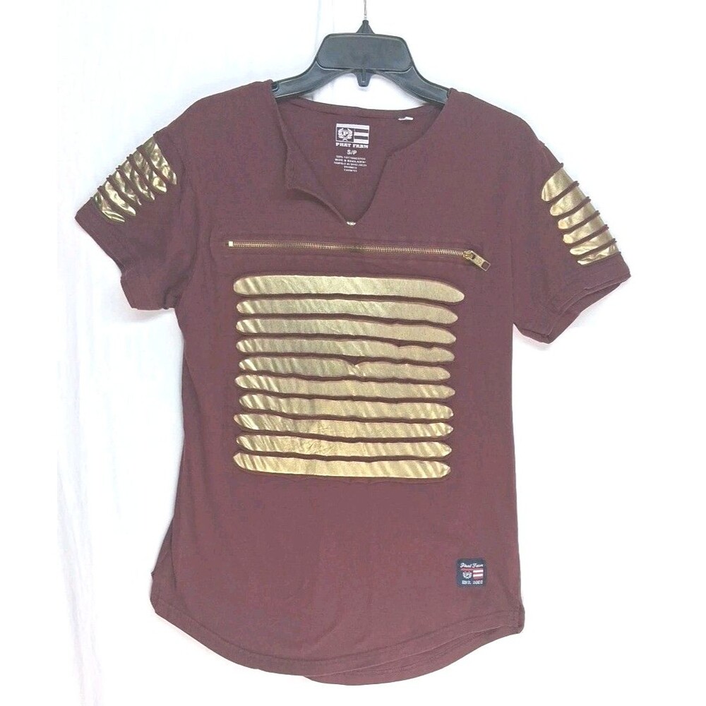 Vintage Phat Farm Small Mens Burgundy Gold T-Shirt Streetwear Y2k Hip Hop Summer